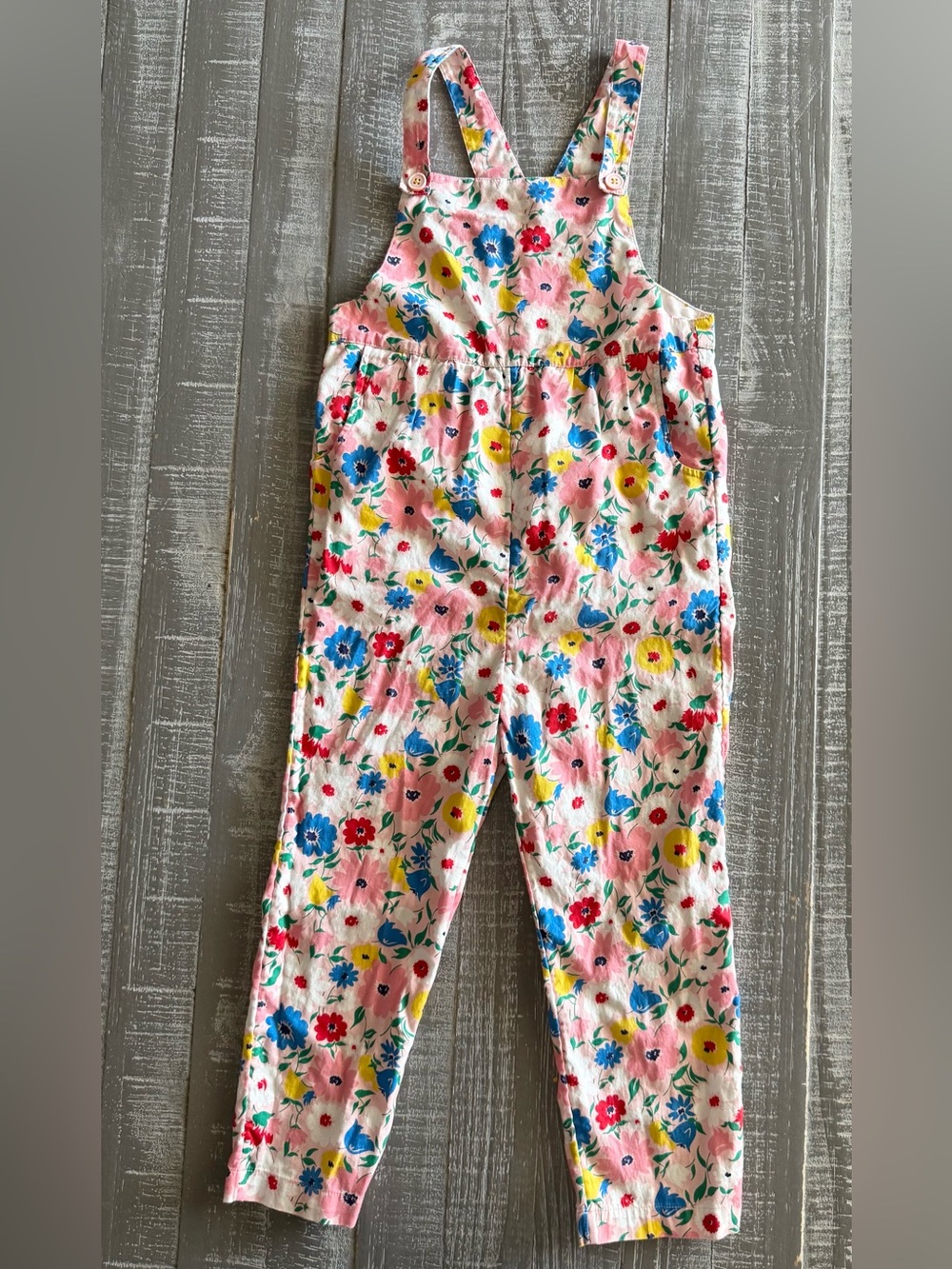 Mini Boden Pink Floral Kids Overalls with Multicolor Flowers